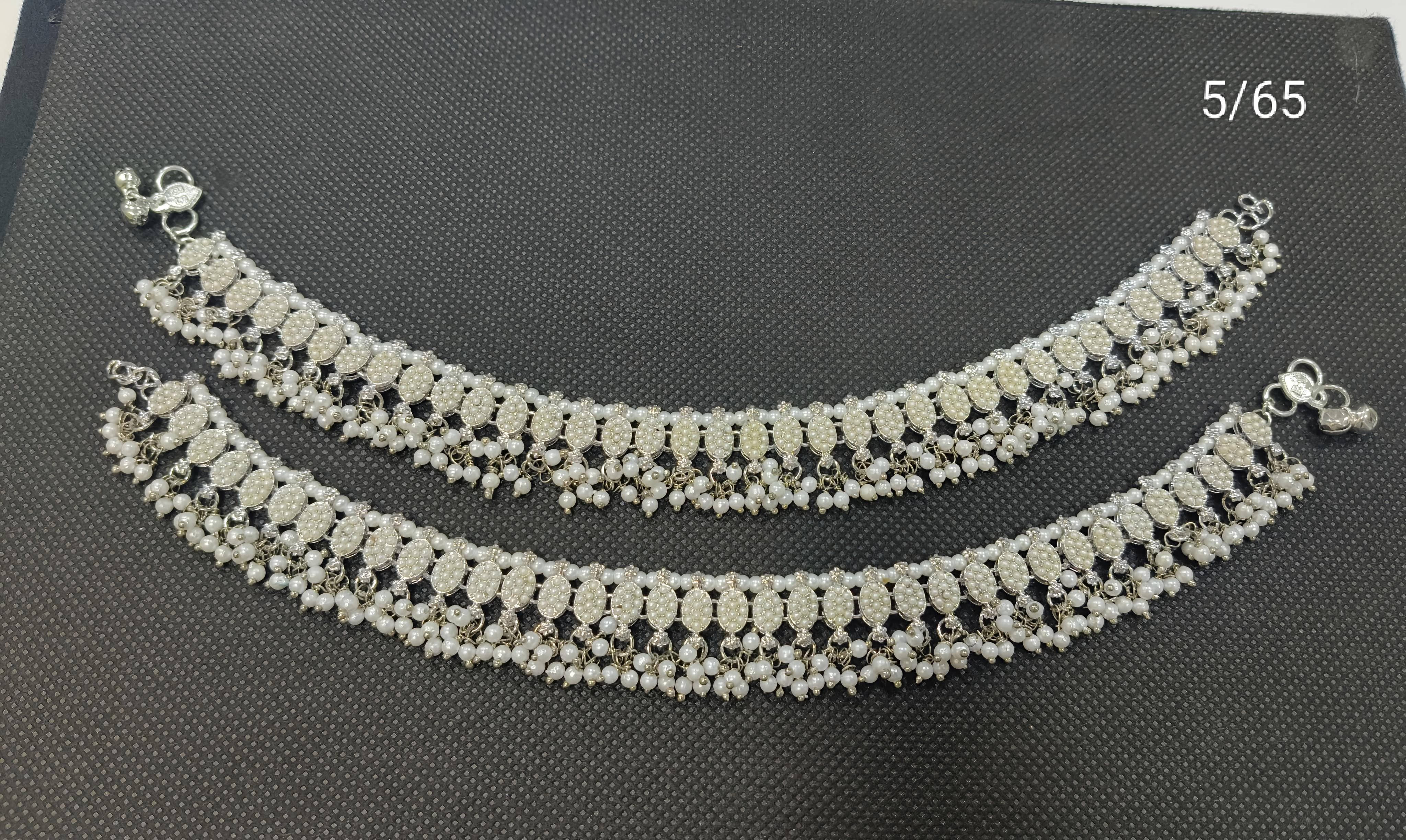 Traditional Pearl Drop Designer Anklet Set for Women